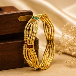 Wavy Multi Strand Accent Gold Bangle