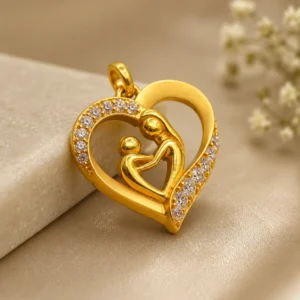 Stone Studded Heart Gold Pendant