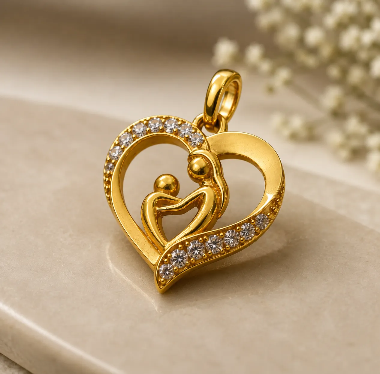 Stone Studded Heart Gold Pendant - Image 4