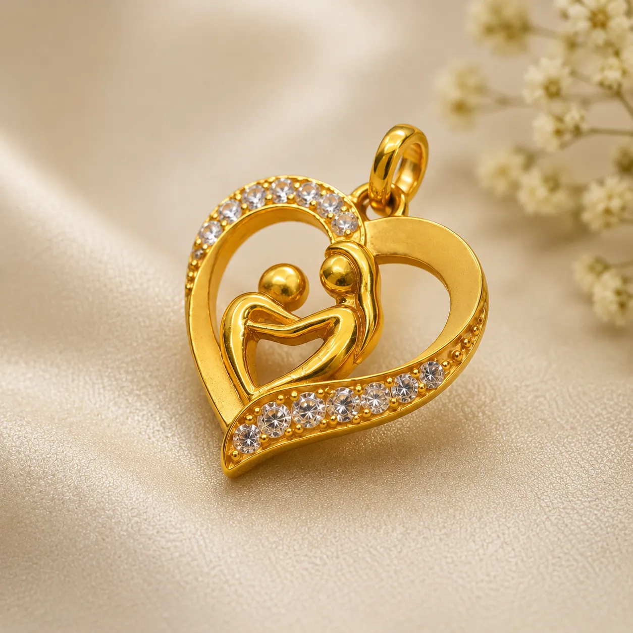 Stone Studded Heart Gold Pendant - Image 3