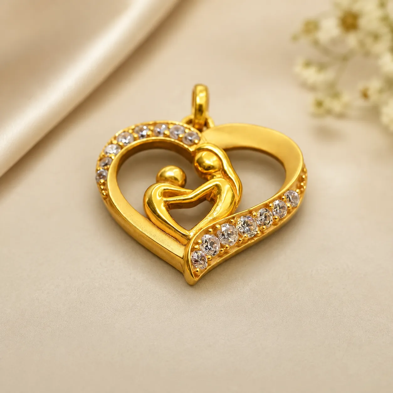Stone Studded Heart Gold Pendant - Image 2